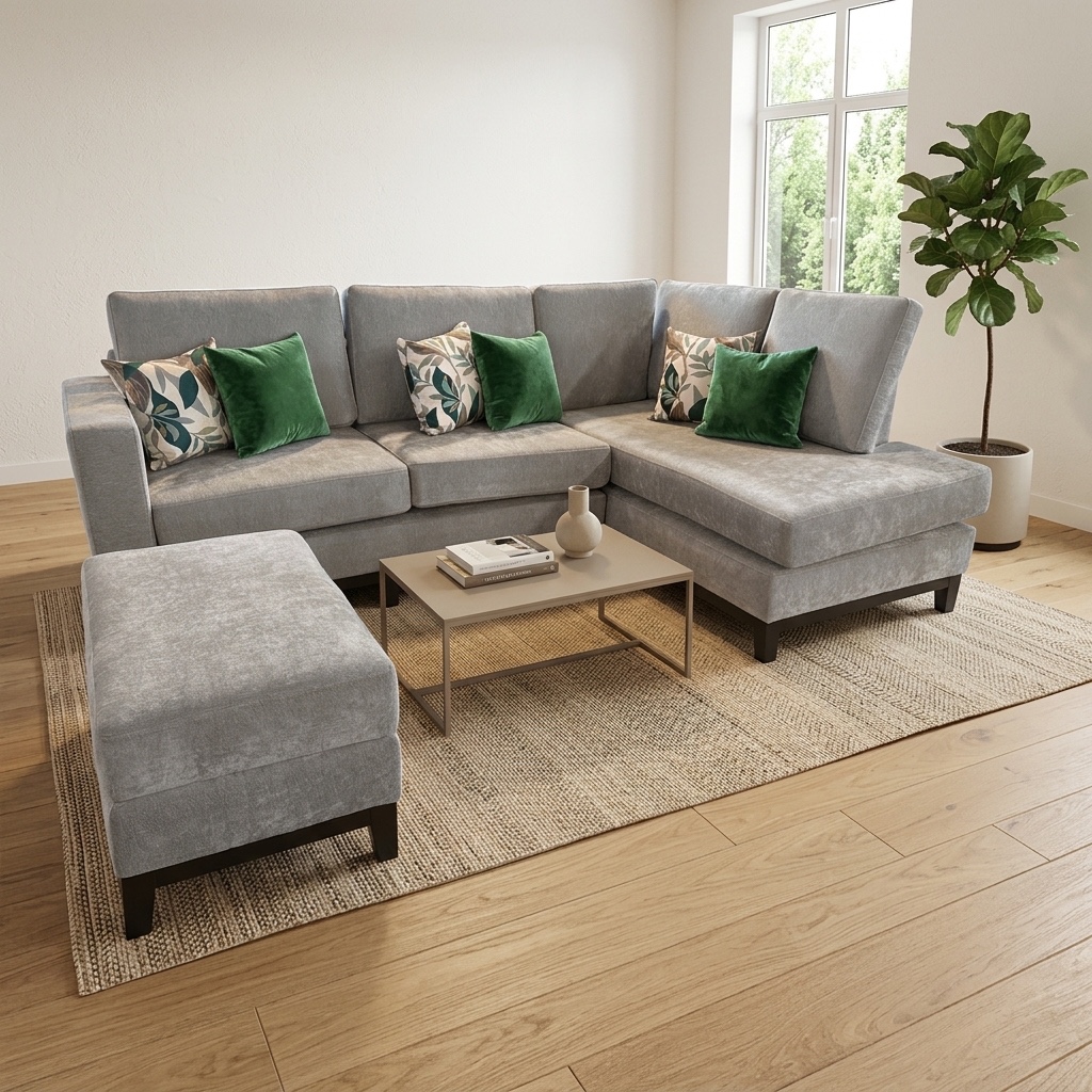 Sofa Seccional en L Praga con Ottoman - Gris Claro