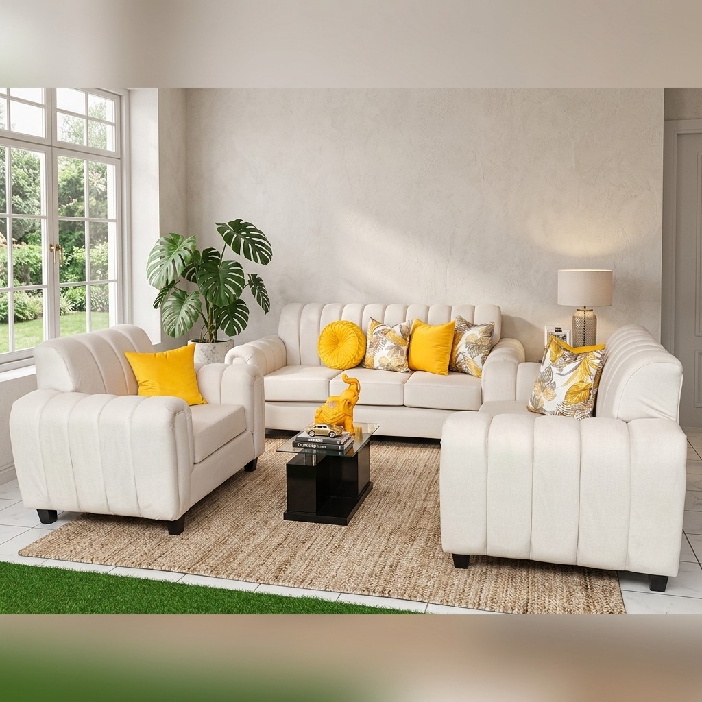 Juego de Sala 3-2-1 Oruga Premium Crema