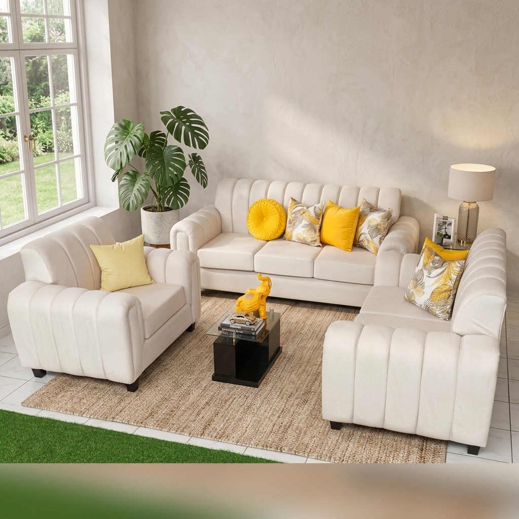 Juego de Sala 3-2-1 Oruga Premium Crema