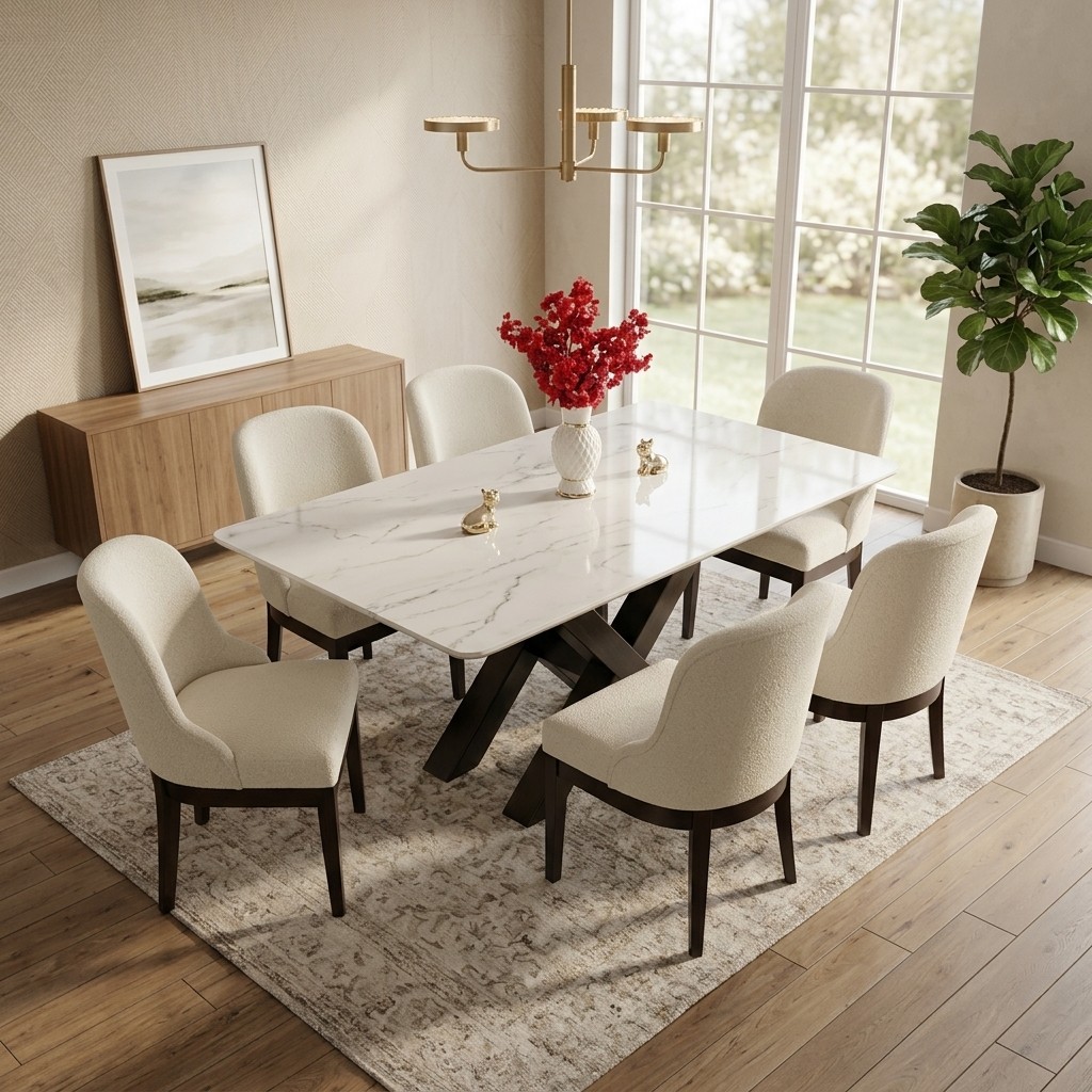 Juego de Comedor de 6 Sillas Modelo W Piedra Sinterizada