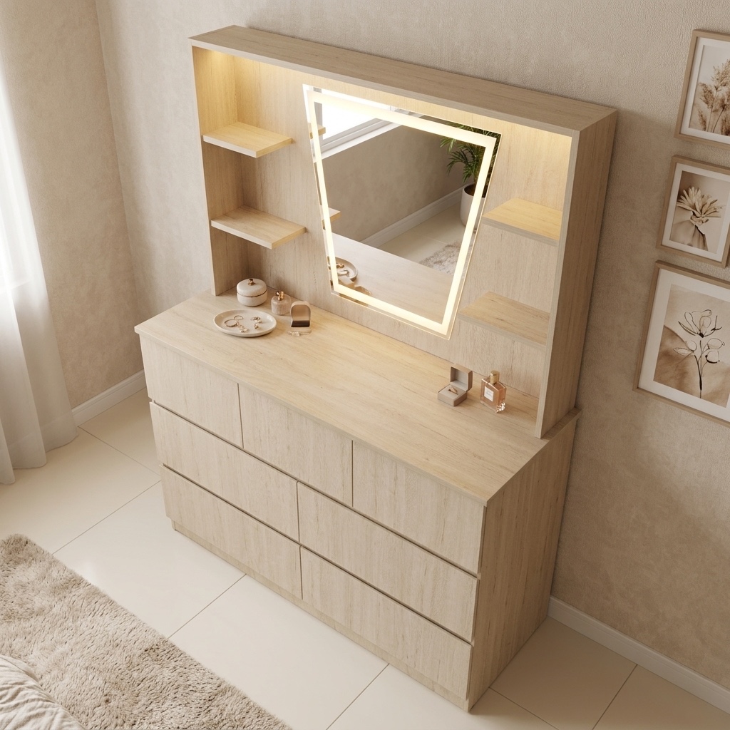 Cómoda Tocador Con Espejo Led Integrado