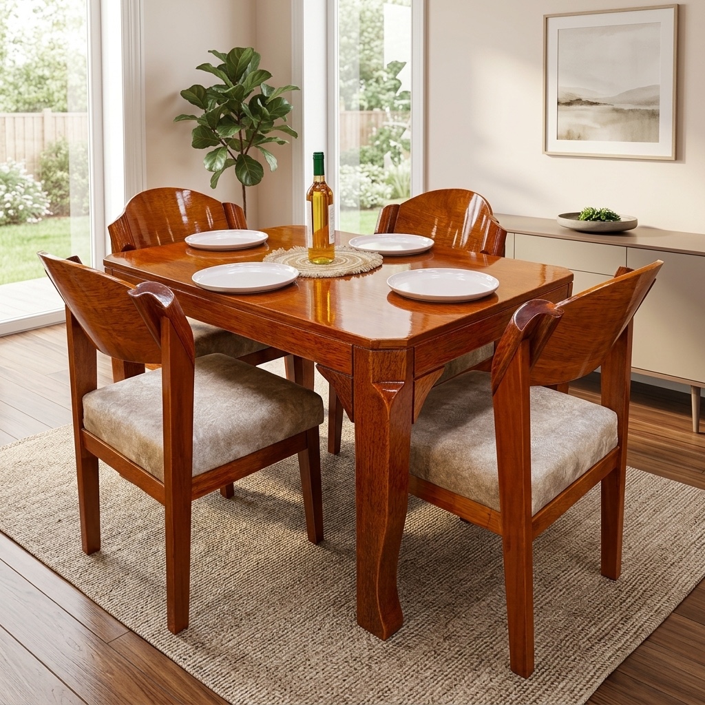 Juego de Comedor de Madera Clásico 4 Sillas