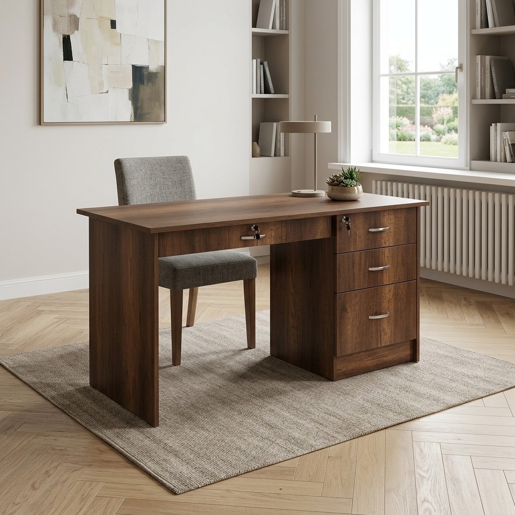 Escritorio Secretarial Ejecutivo con Cajones Nogal