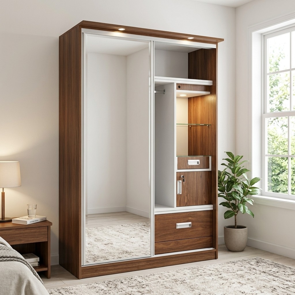 Ropero Closet 1.20m Puertas Corredizas Luz LED y Espejo