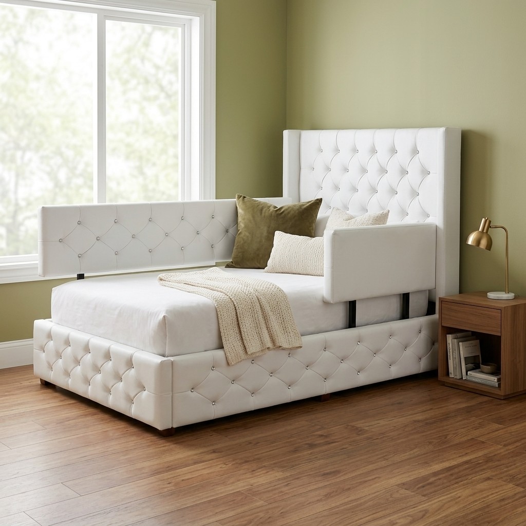 Cama Box Tarima 1.5 Plazas Tapizada Capitoné Blanco