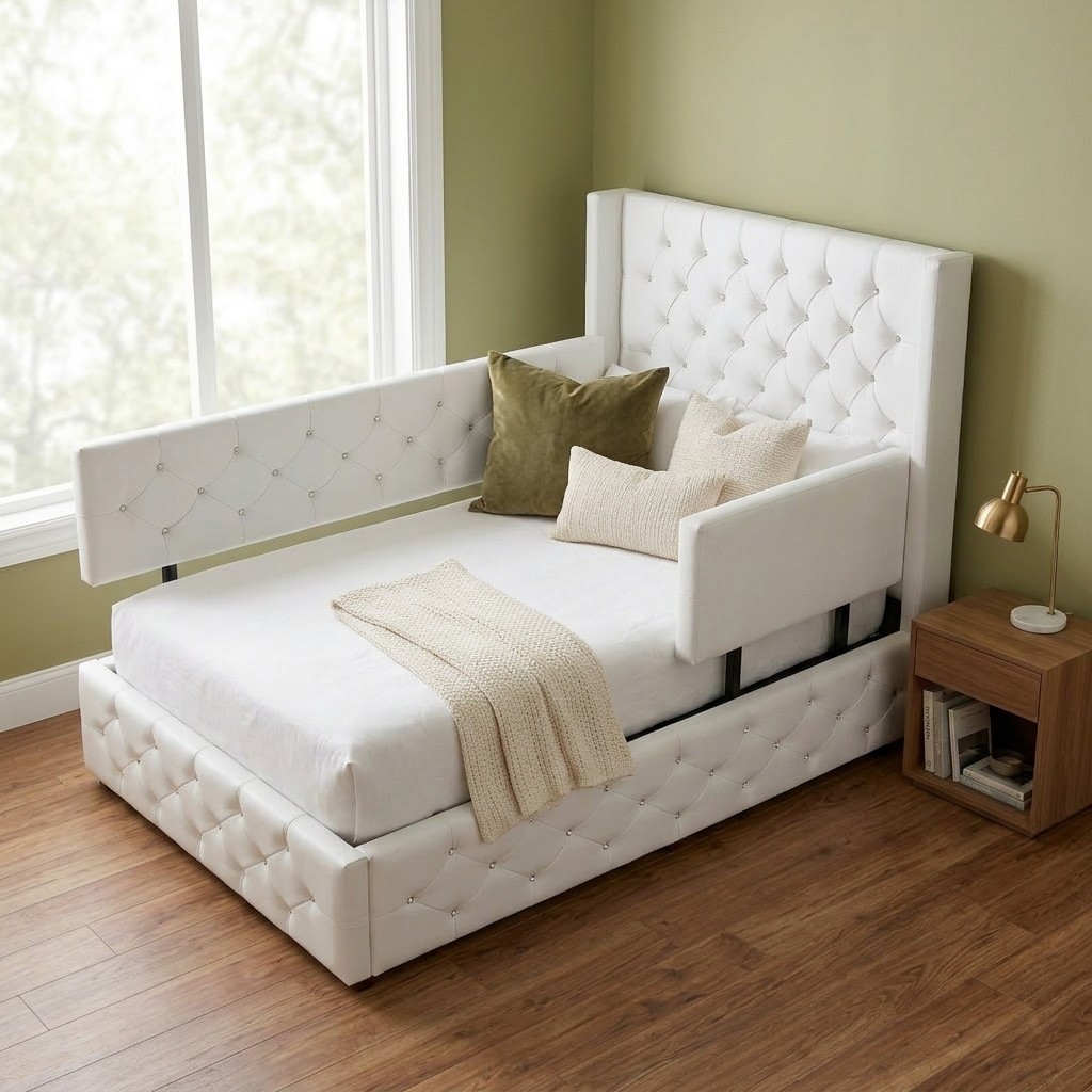 Cama Box Tarima 1.5 Plazas Tapizada Capitoné Blanco