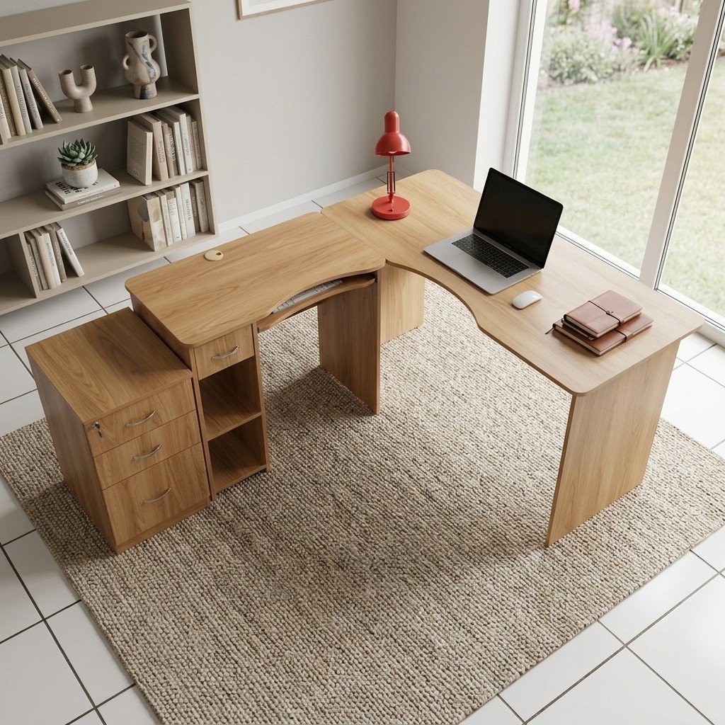 Escritorio Gerencial en L Roble con Cajonera