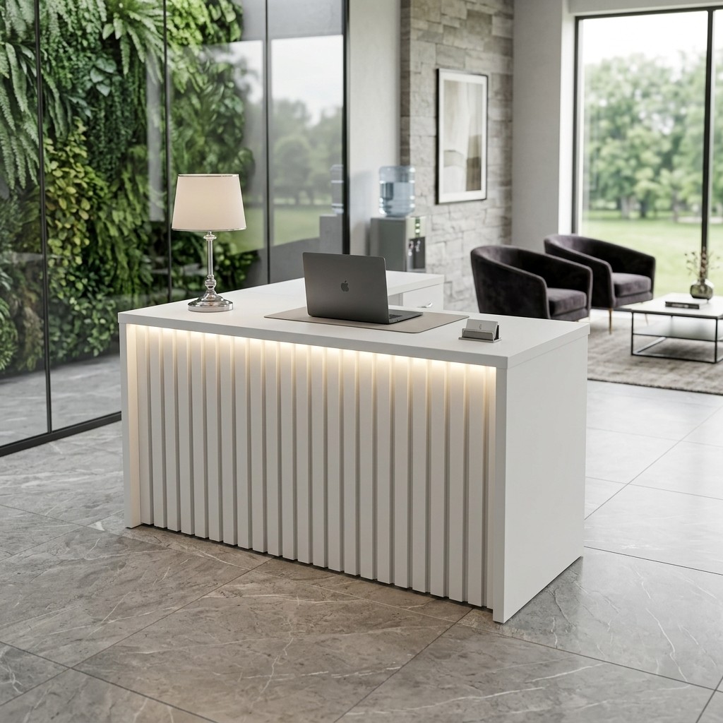 Escritorio Gerencial en L Blanco con Iluminación LED