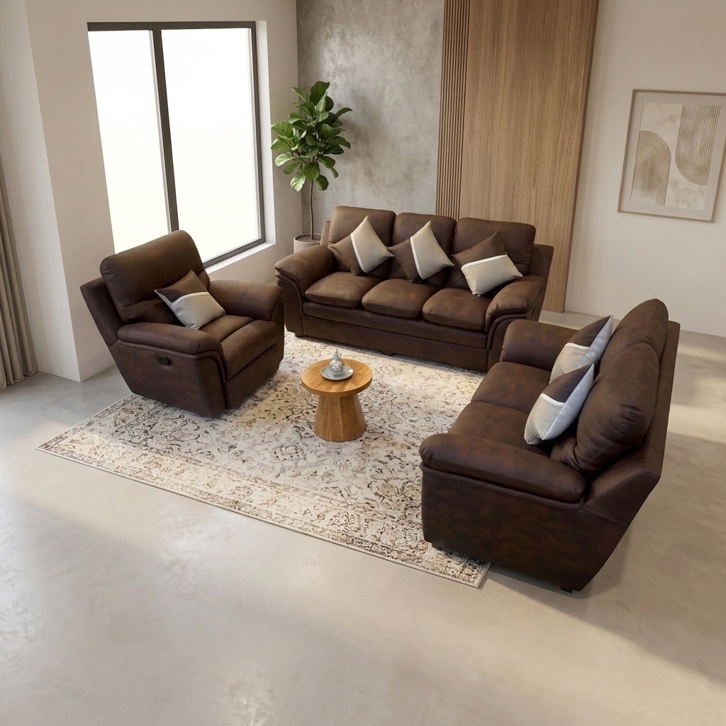 Juego de Sala 3-2-1 en Cuero Pranna con Reclinable