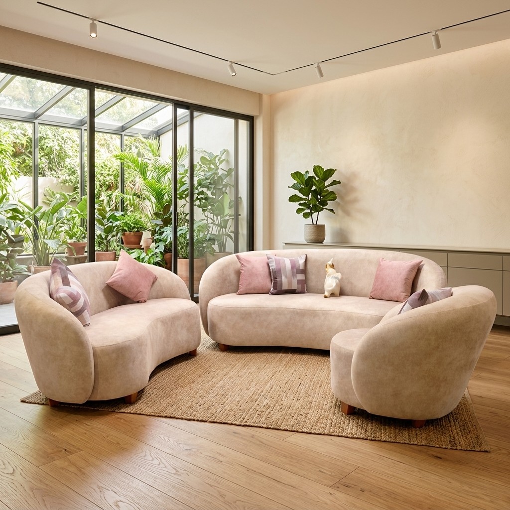 Juego De Sala Curvo Moderno Sofás Orgánicos Beige