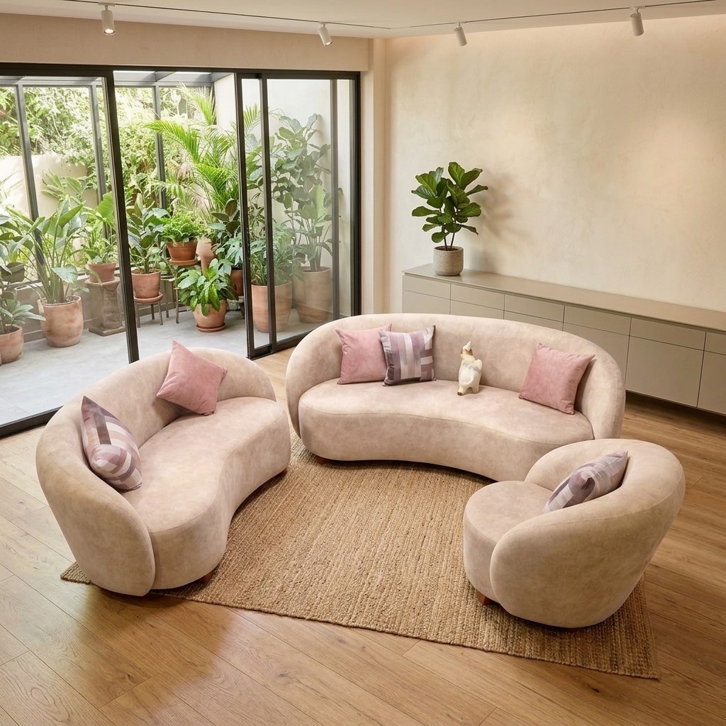 Juego De Sala Curvo Moderno Sofás Orgánicos Beige