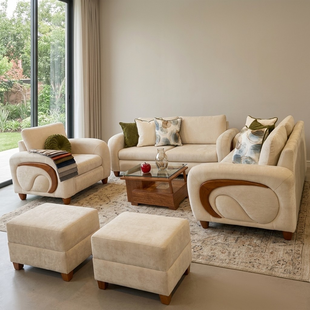 Juego de Sala 3-2-1 Modelo A1 Beige con Madera