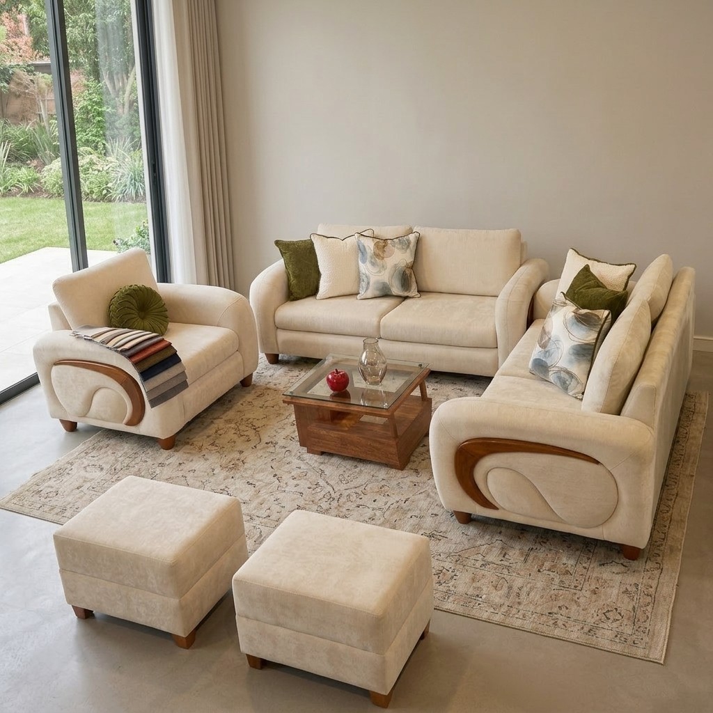 Juego de Sala 3-2-1 Modelo A1 Beige con Madera