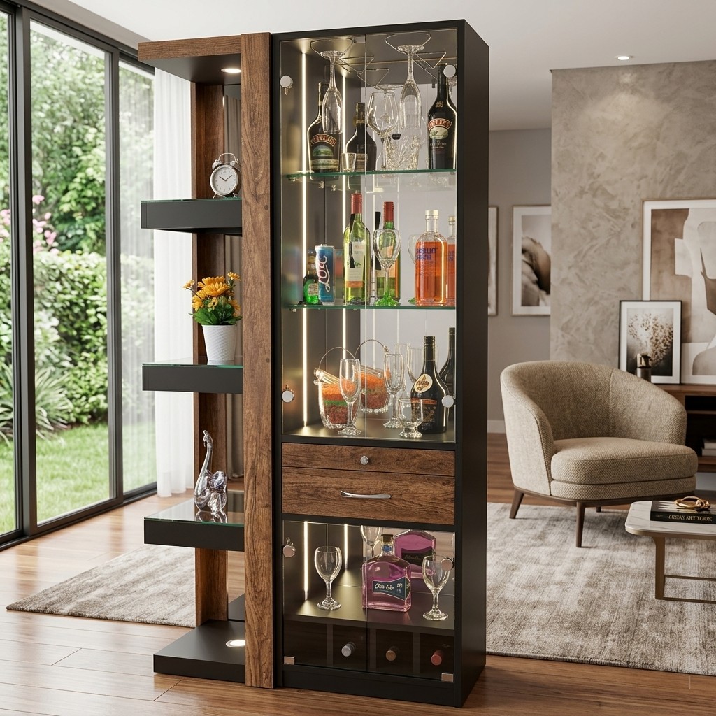 Mueble Bar Esquinero Moderno con Luces LED y Cava