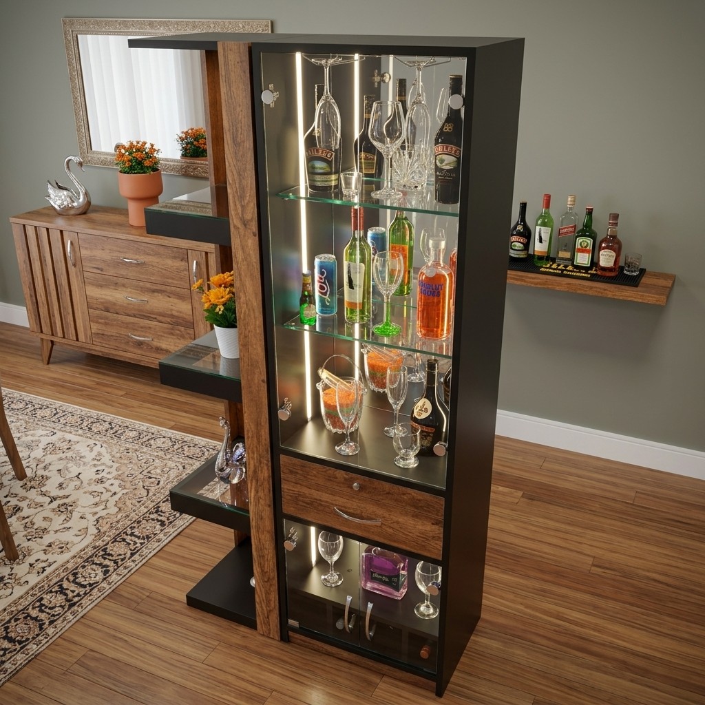 Mueble Bar Esquinero Moderno con Luces LED y Cava