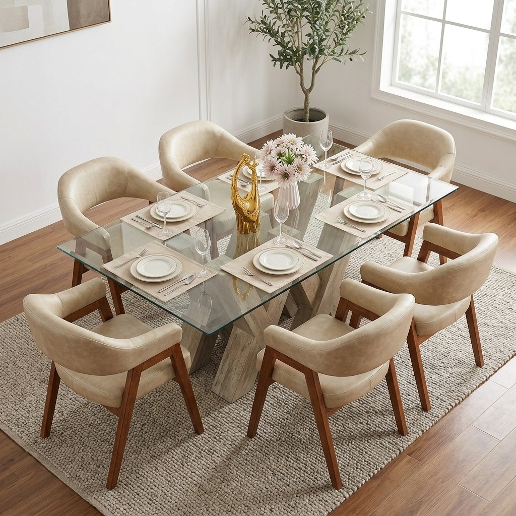 Juego de Comedor Diana 6 Sillas de Vidrio y Madera