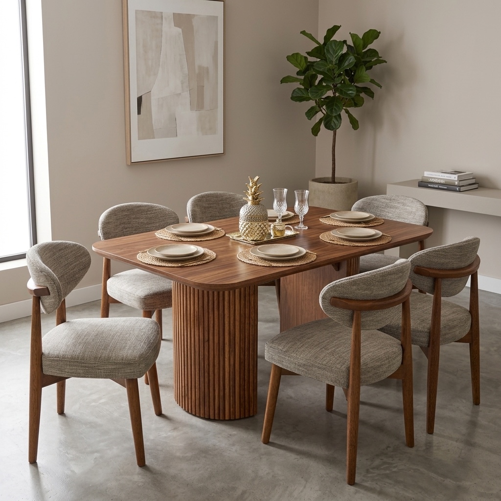 Juego de Comedor Moderno 6 Sillas con Base Pedestal