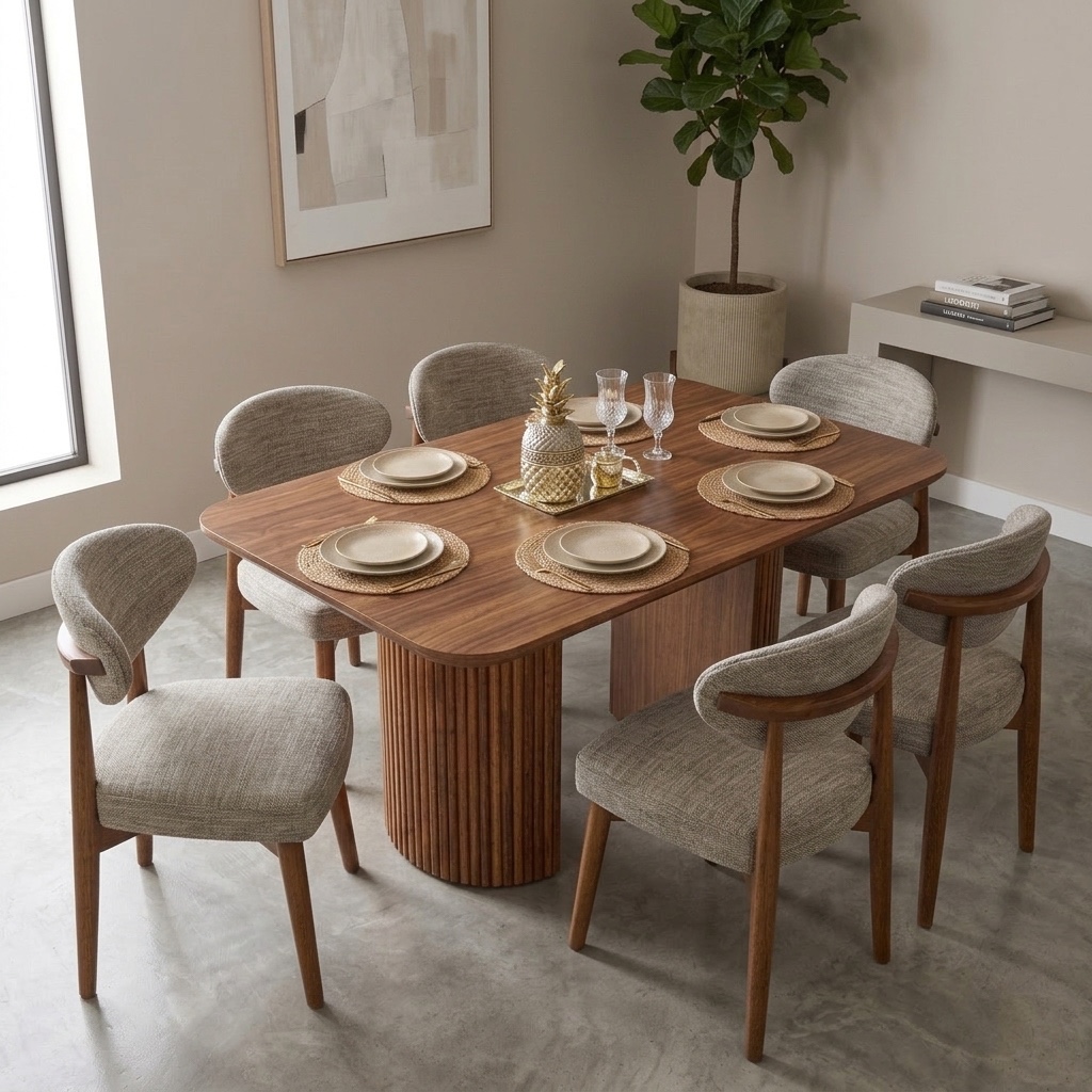 Juego de Comedor Moderno 6 Sillas con Base Pedestal