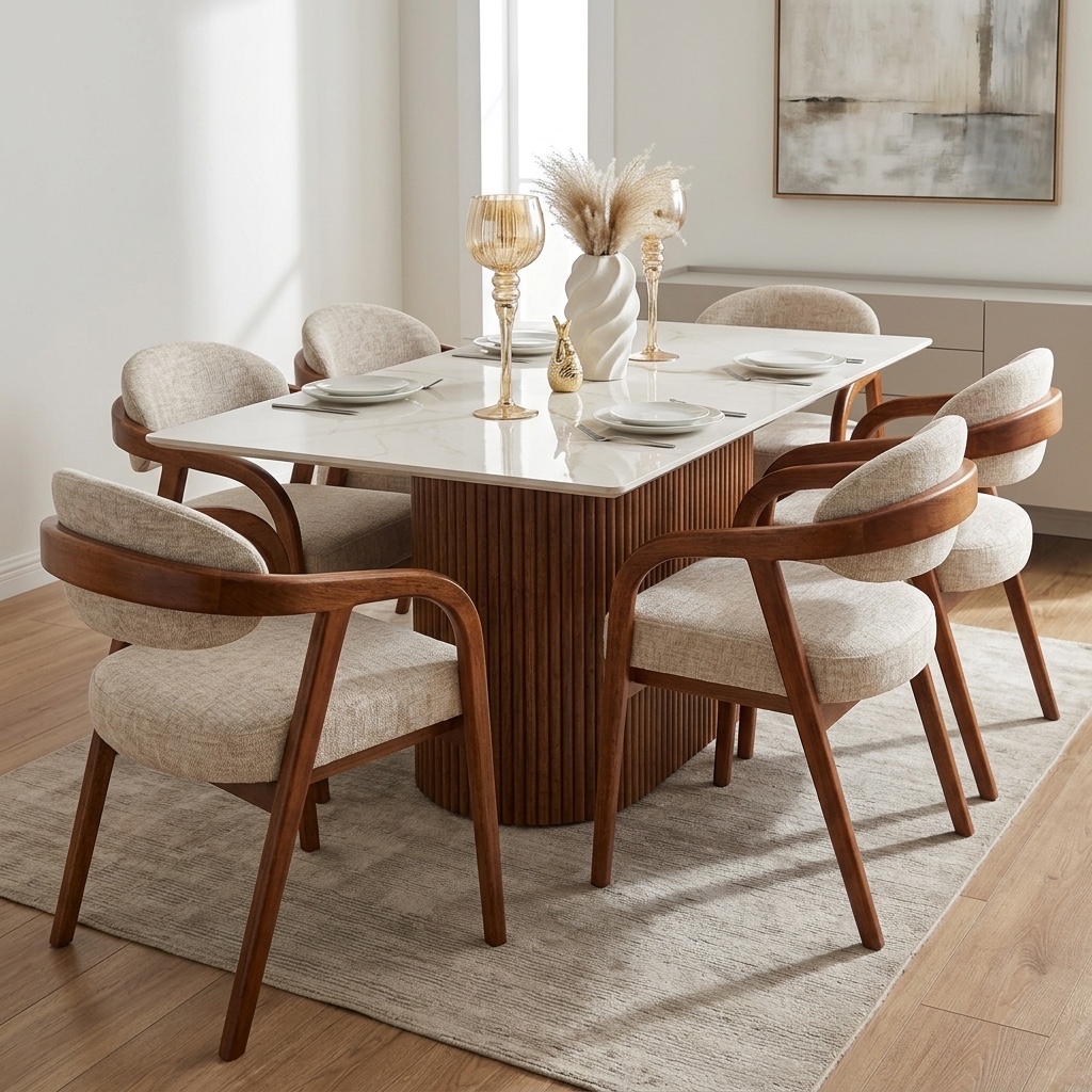 Juego de Comedor 6 Sillas Butaca Piedra Sinterizada