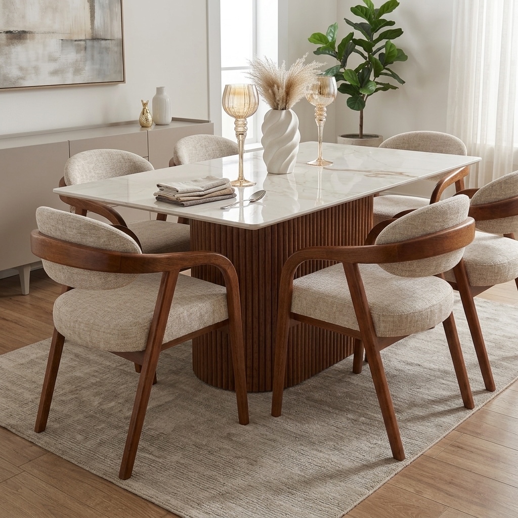 Juego de Comedor 6 Sillas Butaca Piedra Sinterizada