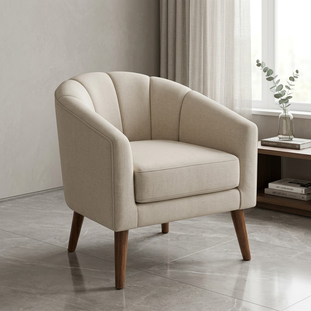 Butaca Moderna Beige Shell con Patas de Madera