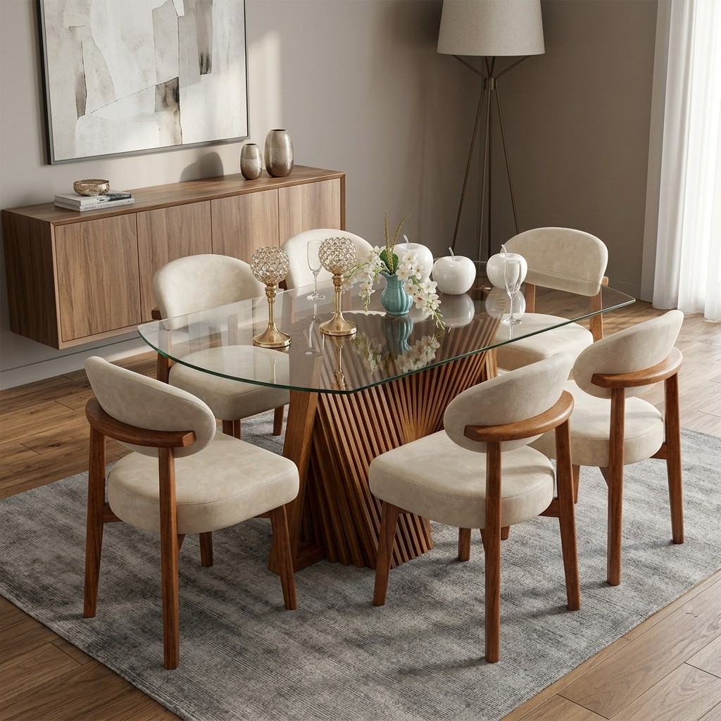 Juego De Comedor Tijera 6 Sillas Con Base Acordeón