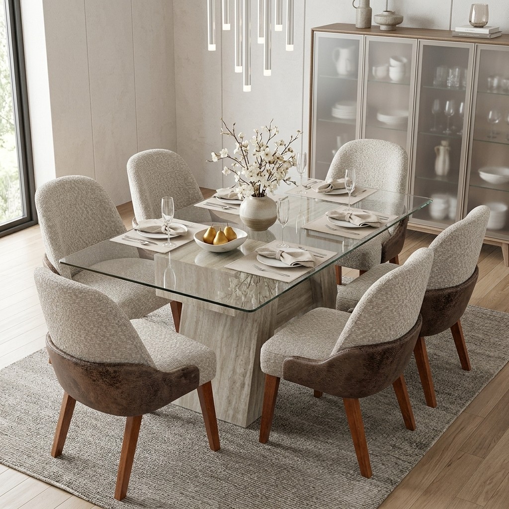 Juego De Comedor 6 Sillas Mayra Base Mármol Elegante