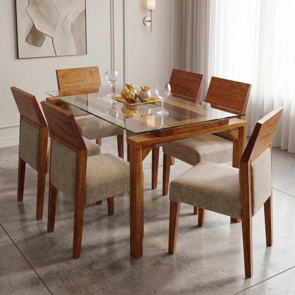 Juego de Comedor Elegance 6 Sillas de Madera y Vidrio
