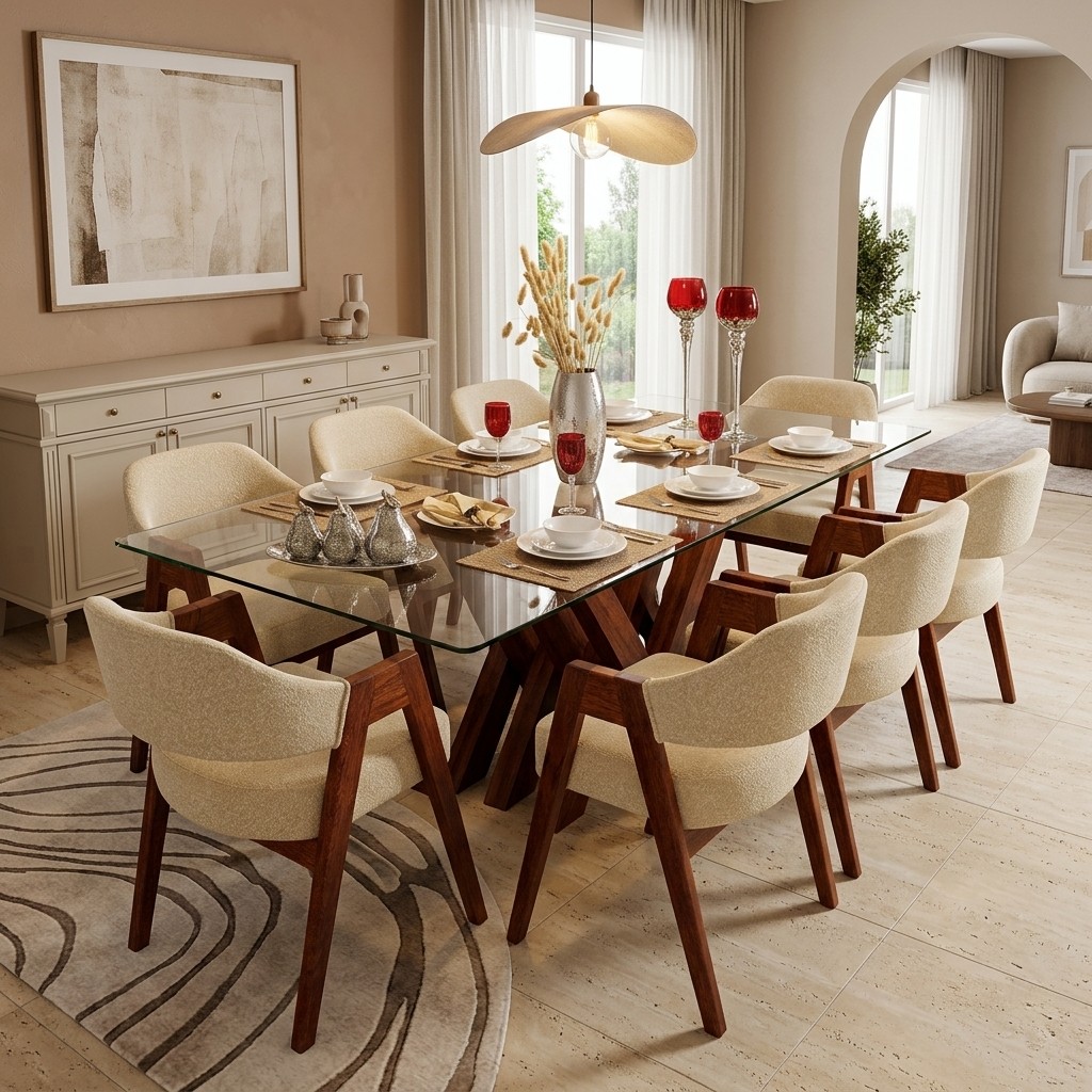 Juego de Comedor 8 Sillas Madera Tornillo y Vidrio