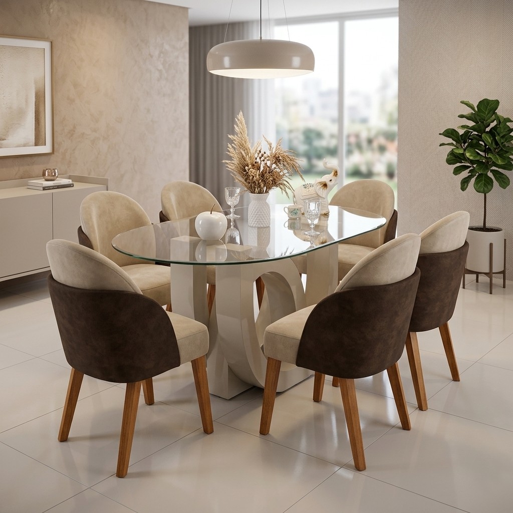 Juego de Comedor 6 Sillas Doble Respaldo Cuero Prana