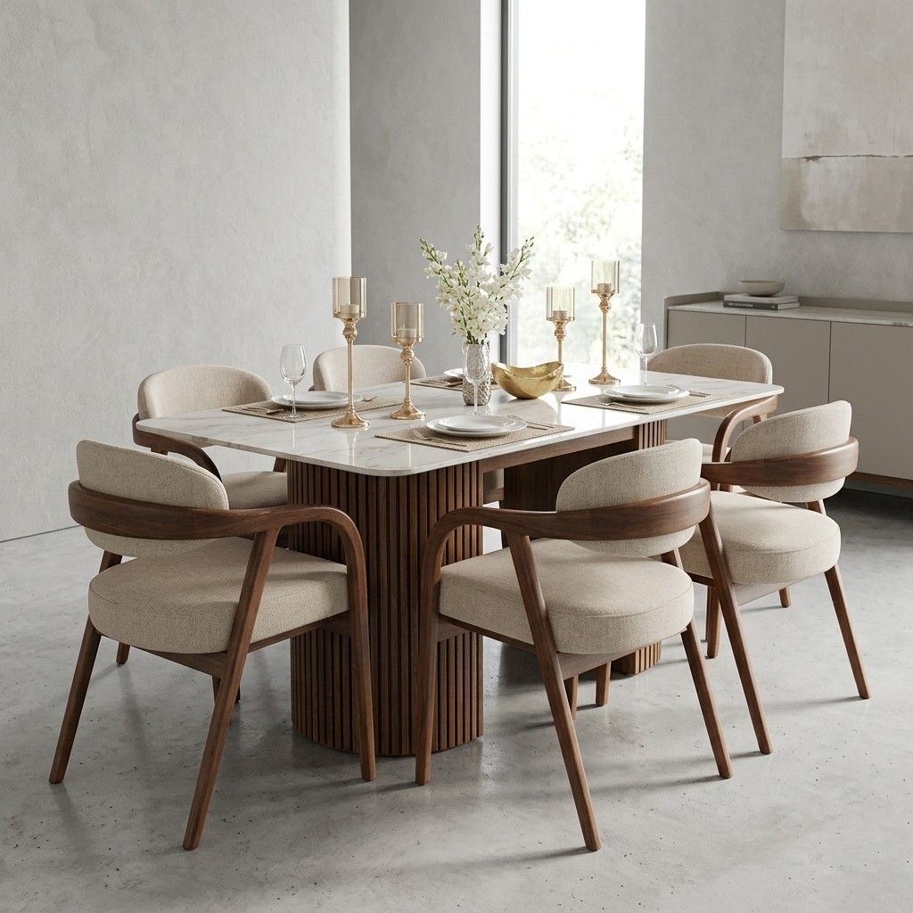Juego De Comedor Moderno Verona 6 Sillas Piedra Sinterizada Y Madera Tornillo