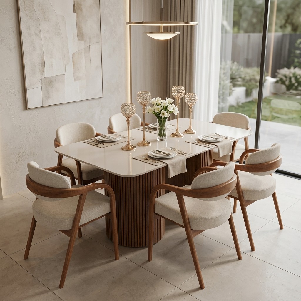 Juego De Comedor Moderno Verona 6 Sillas Piedra Sinterizada Y Madera Tornillo