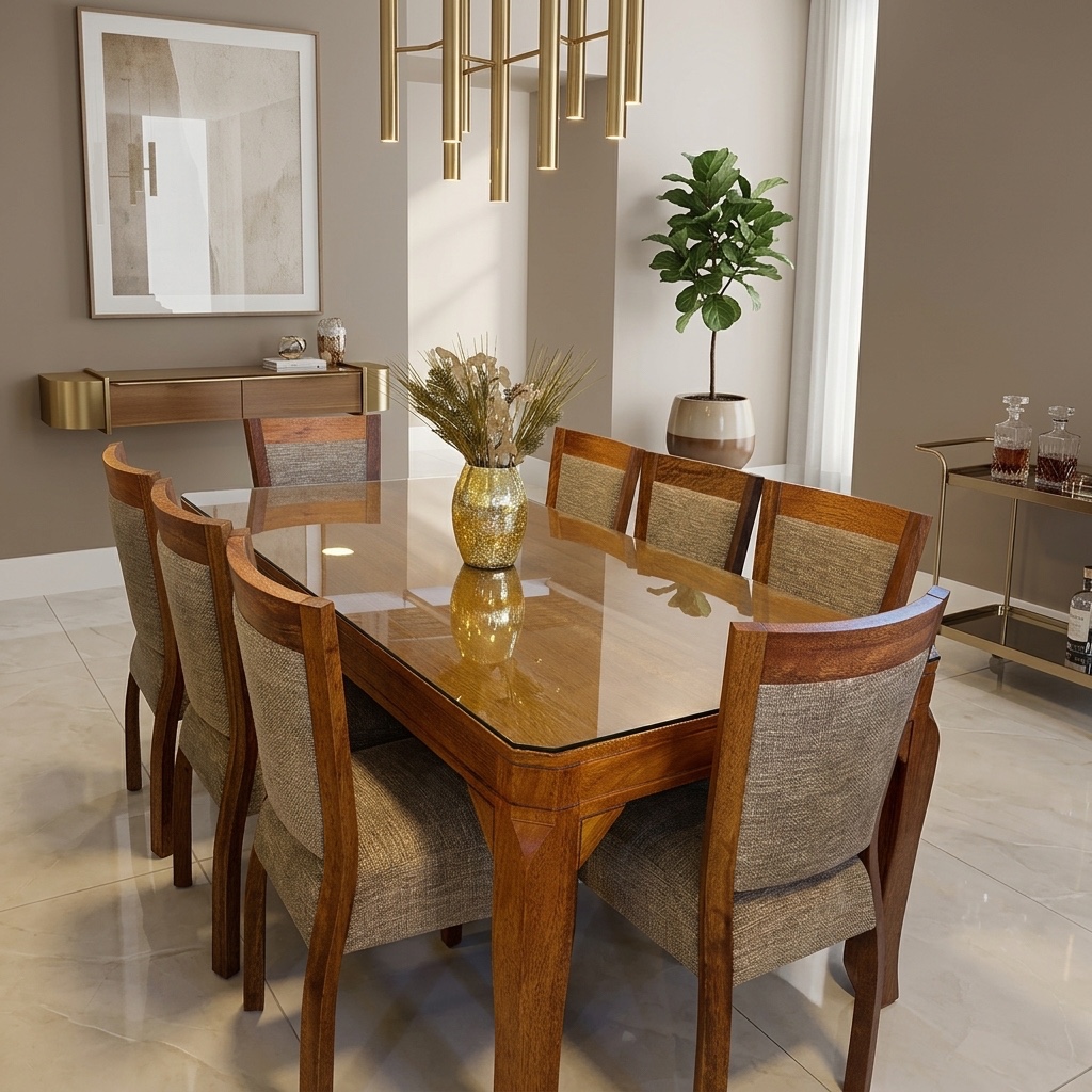 Juego de Comedor Elegance 8 Sillas Madera y Vidrio
