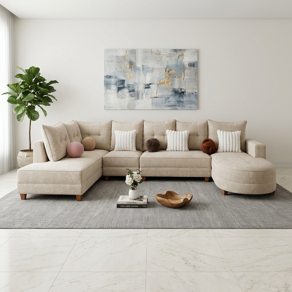 Juego De Sala Seccional Modular Beige Ferrara En U