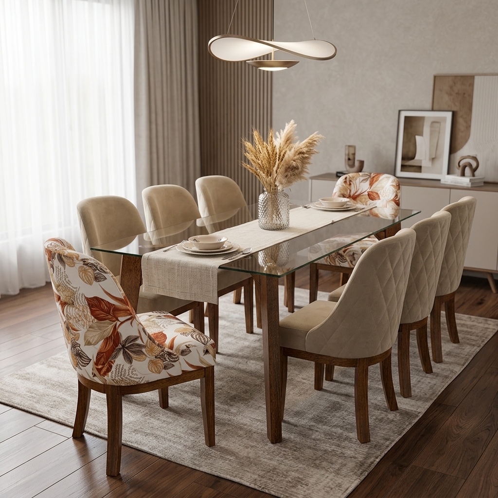 Juego de Comedor 8 Sillas Vidrio y Madera Elegante
