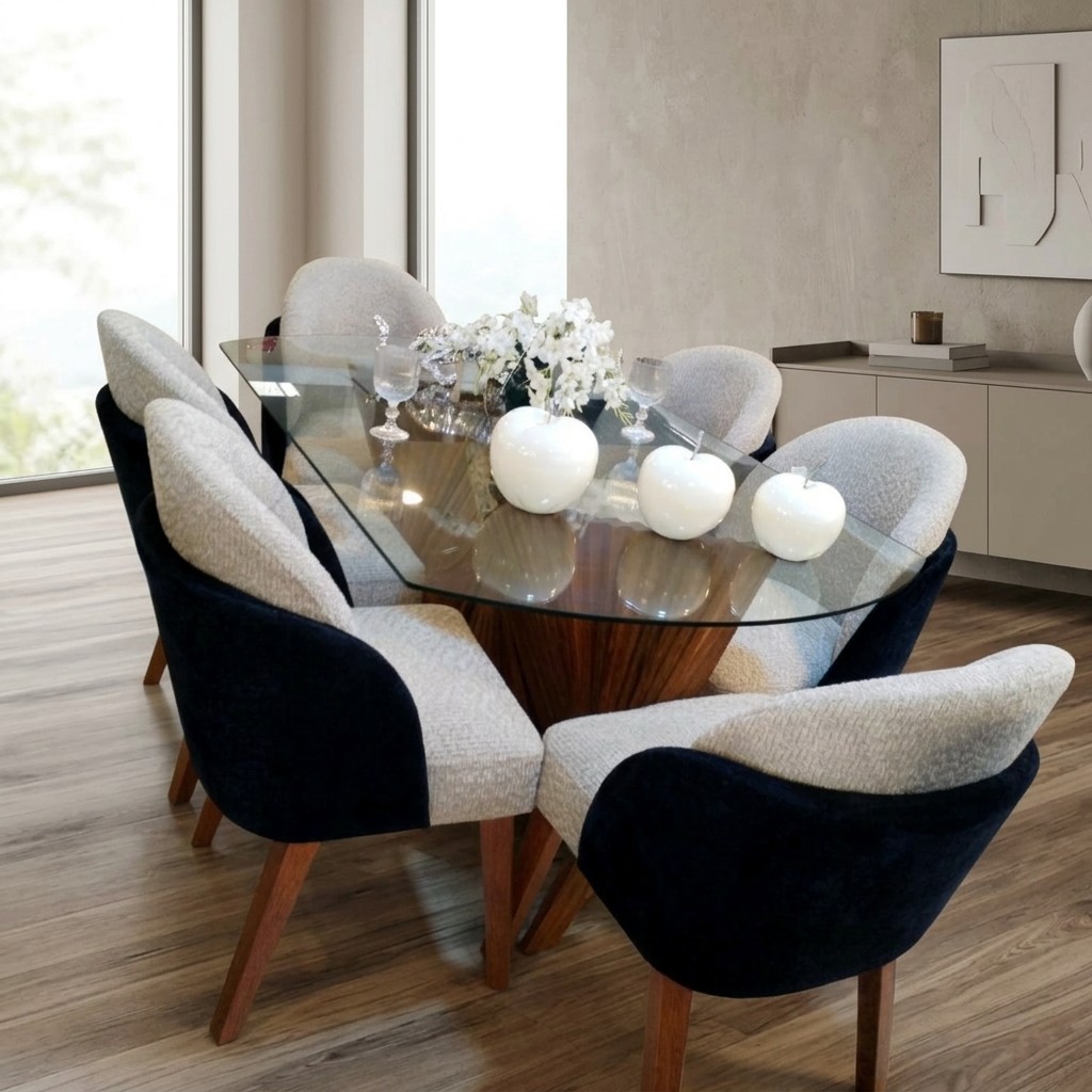 Juego De Comedor Moderno 6 Sillas Vidrio Vicelado Y Madera
