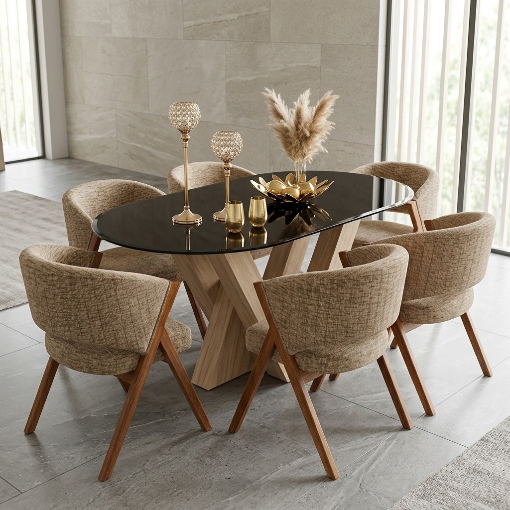 Juego De Comedor Ovalado Moderno De 6 Sillas