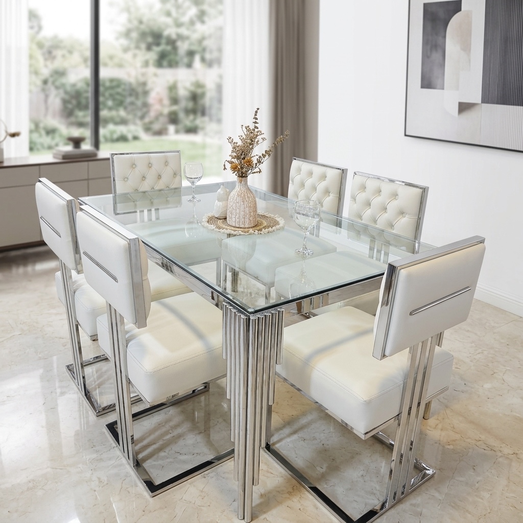 Juego de Comedor 6 Sillas Acero Inoxidable y Pranna