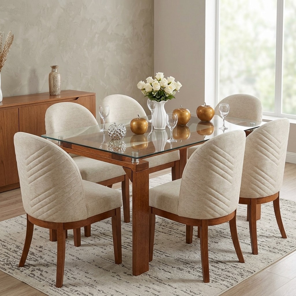 Juego De Comedor 6 Sillas Butaca Y Mesa De Cristal