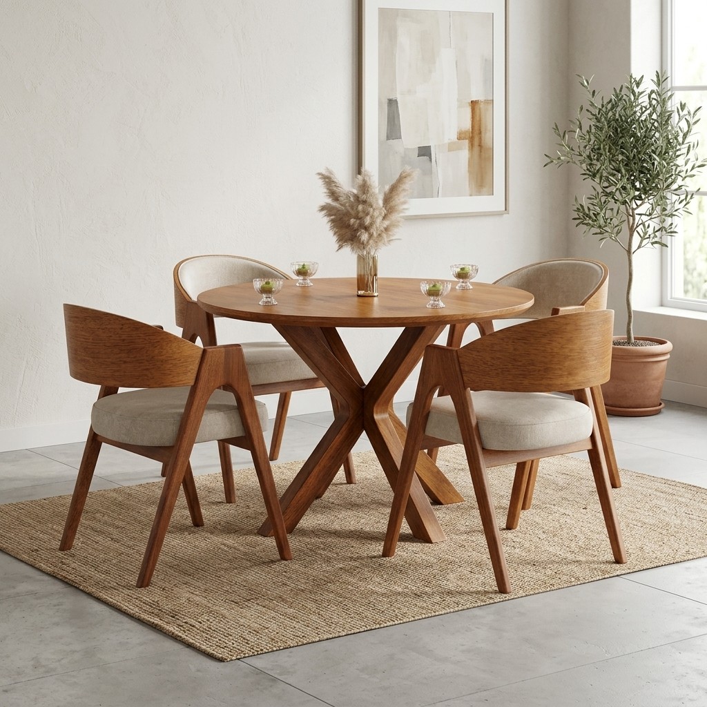 Juego De Comedor Redondo Mónaco 4 Sillas De Madera