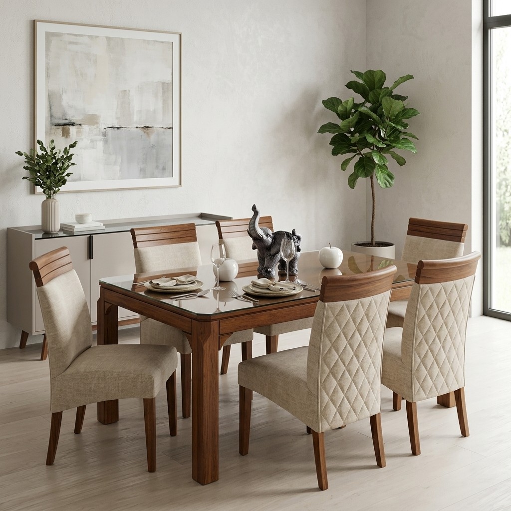 Juego De Comedor Elegance 6 Sillas Madera Y Vidrio