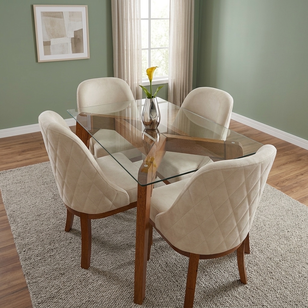 Juego De Comedor Moderno 4 Sillas Tapizadas Crema