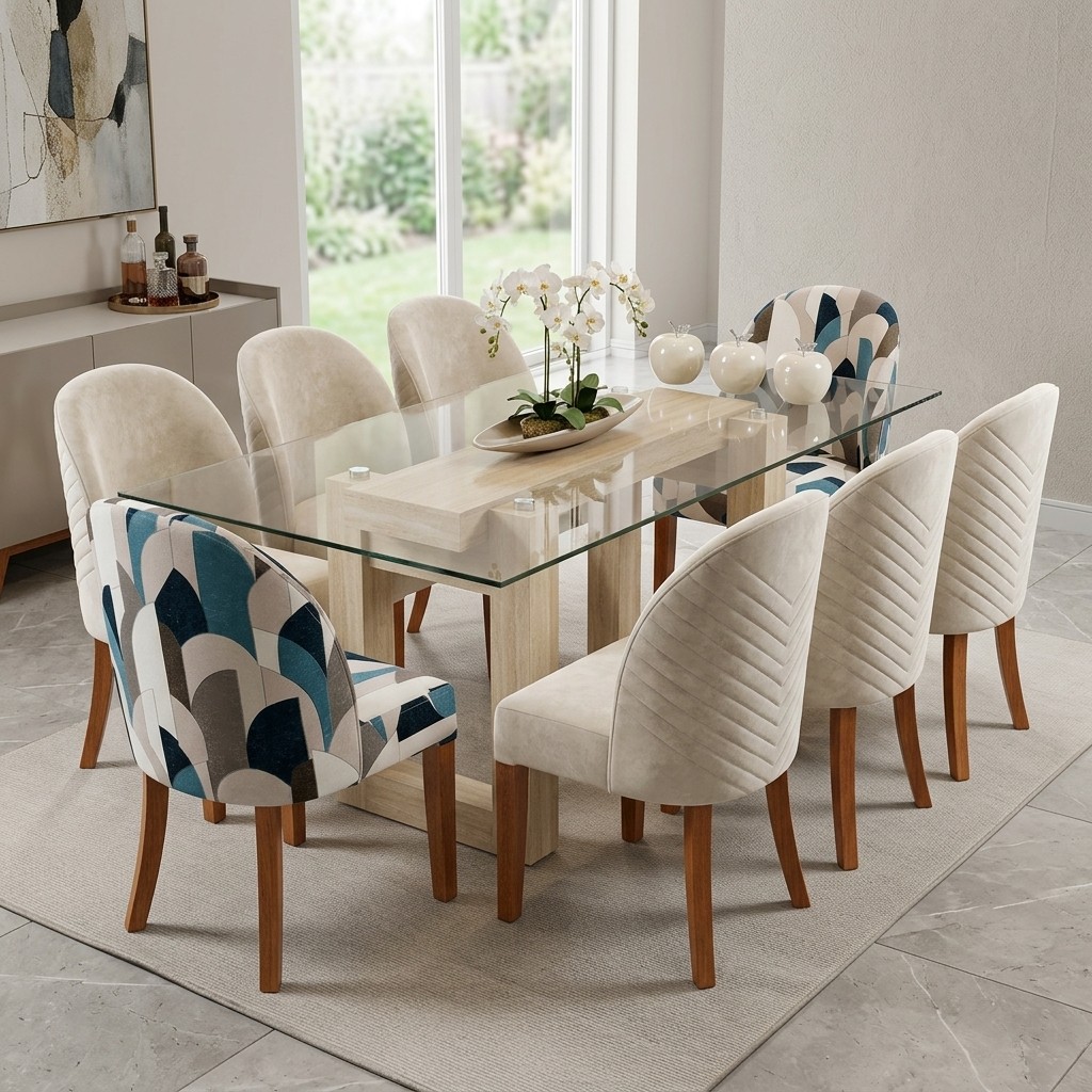 Juego de Comedor Moderno 8 Sillas Niza Vidrio y Madera