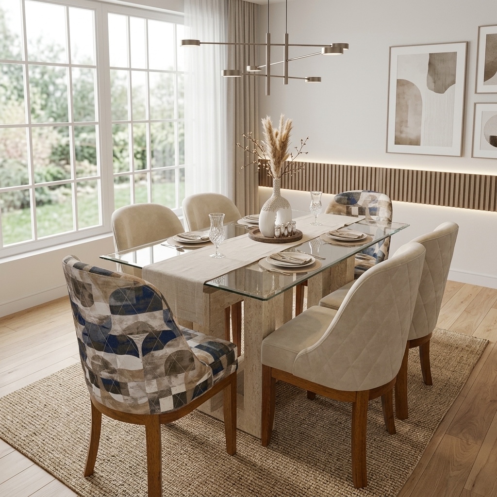 Juego de Comedor 6 Sillas Combinadas y Base Mármol