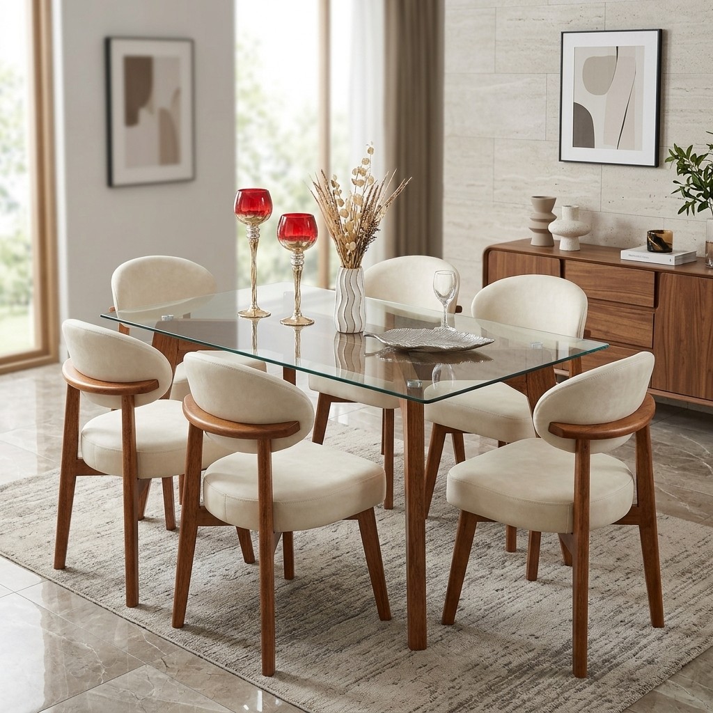 Juego De Comedor Moderno 6 Sillas Tablero De Vidrio