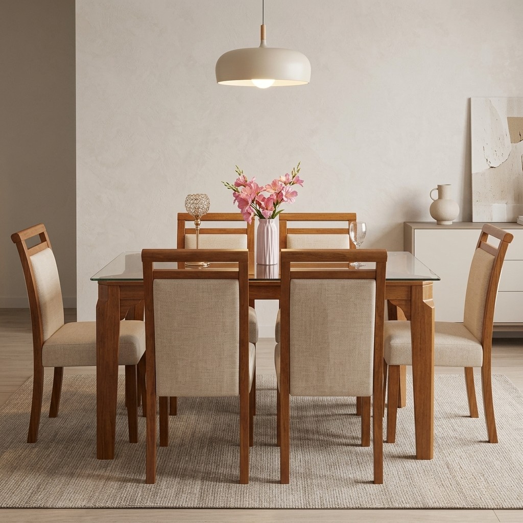 Juego De Comedor Moderno 6 Sillas Madera Y Vidrio