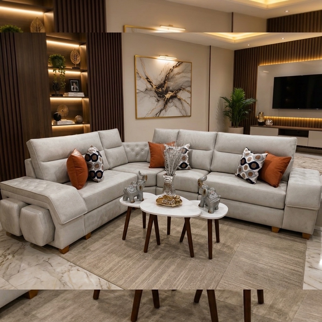 Juego de Sala Seccional Modular en L Gris