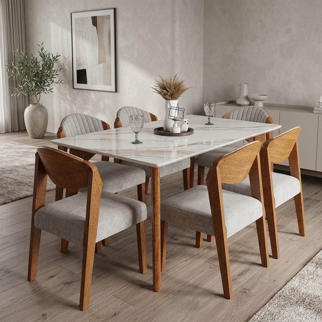 Juego de Comedor 6 Sillas Tablero Piedra Sinterizada