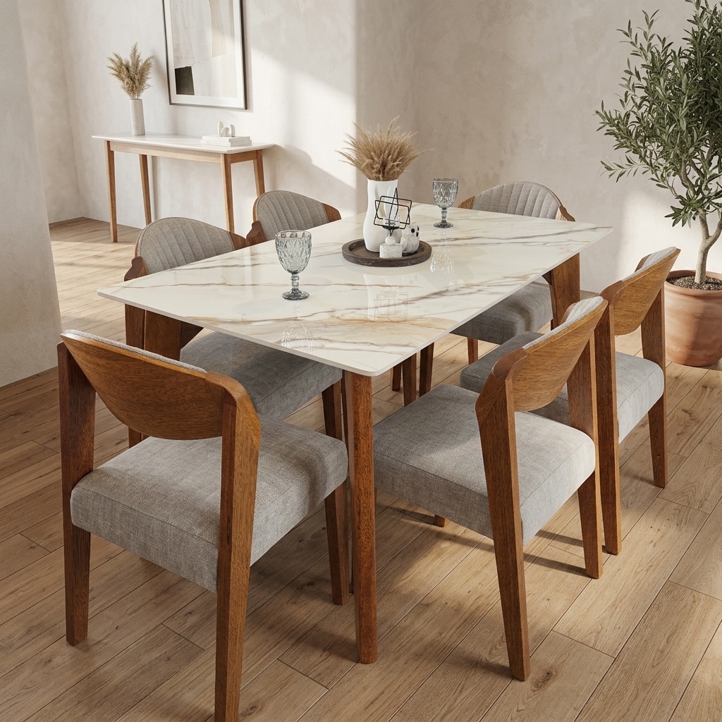 Juego de Comedor 6 Sillas Tablero Piedra Sinterizada