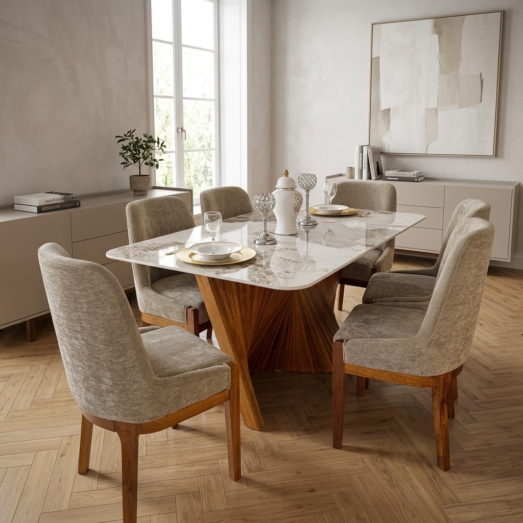Juego de Comedor 6 Sillas Tablero Piedra Sinterizada